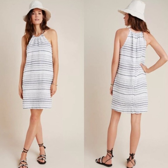 cloth & stone Dresses & Skirts - Anthropologie Cloth & Stone Linen Blend Striped Tunic Mini Dress White & Grey S